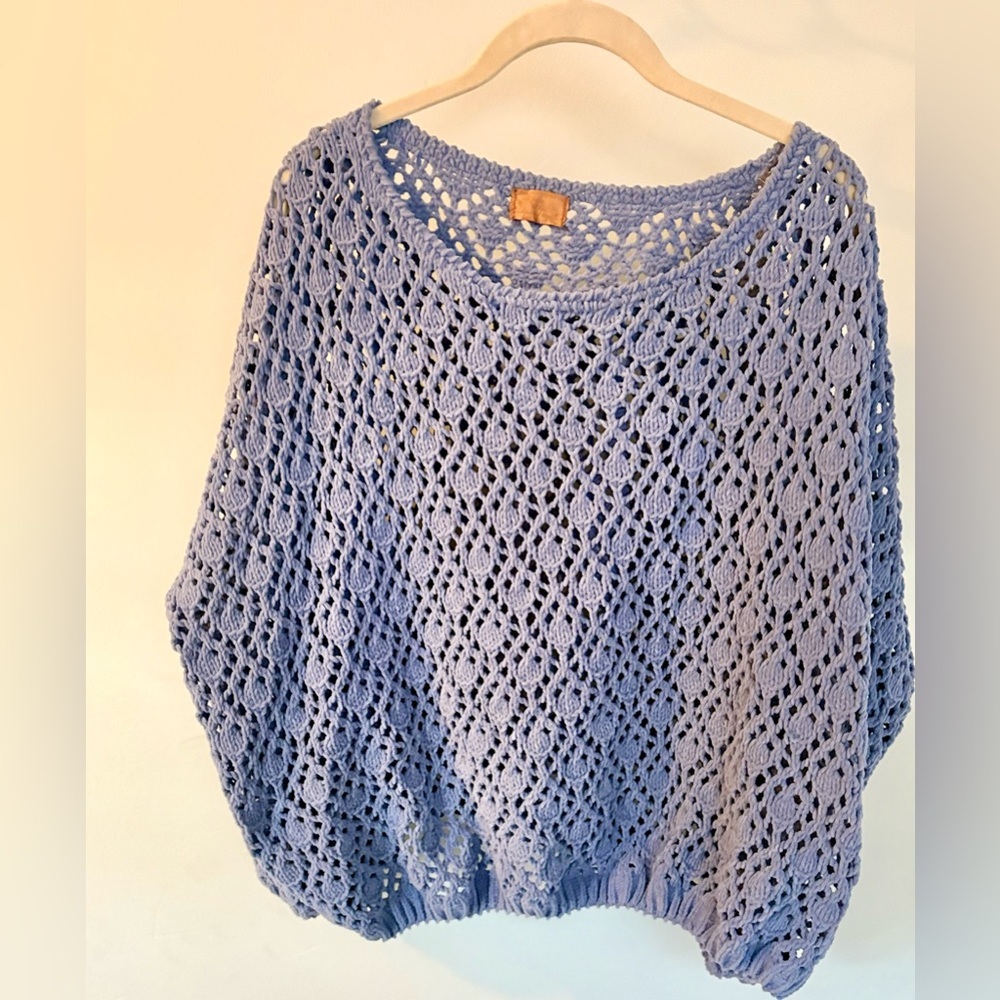 POL Open Weave Blue Boxy Slouchy Crochet Sweater - Size Medium